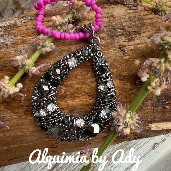 Big oversized crystal pave drop pendant necklace - Picture 1 of 2